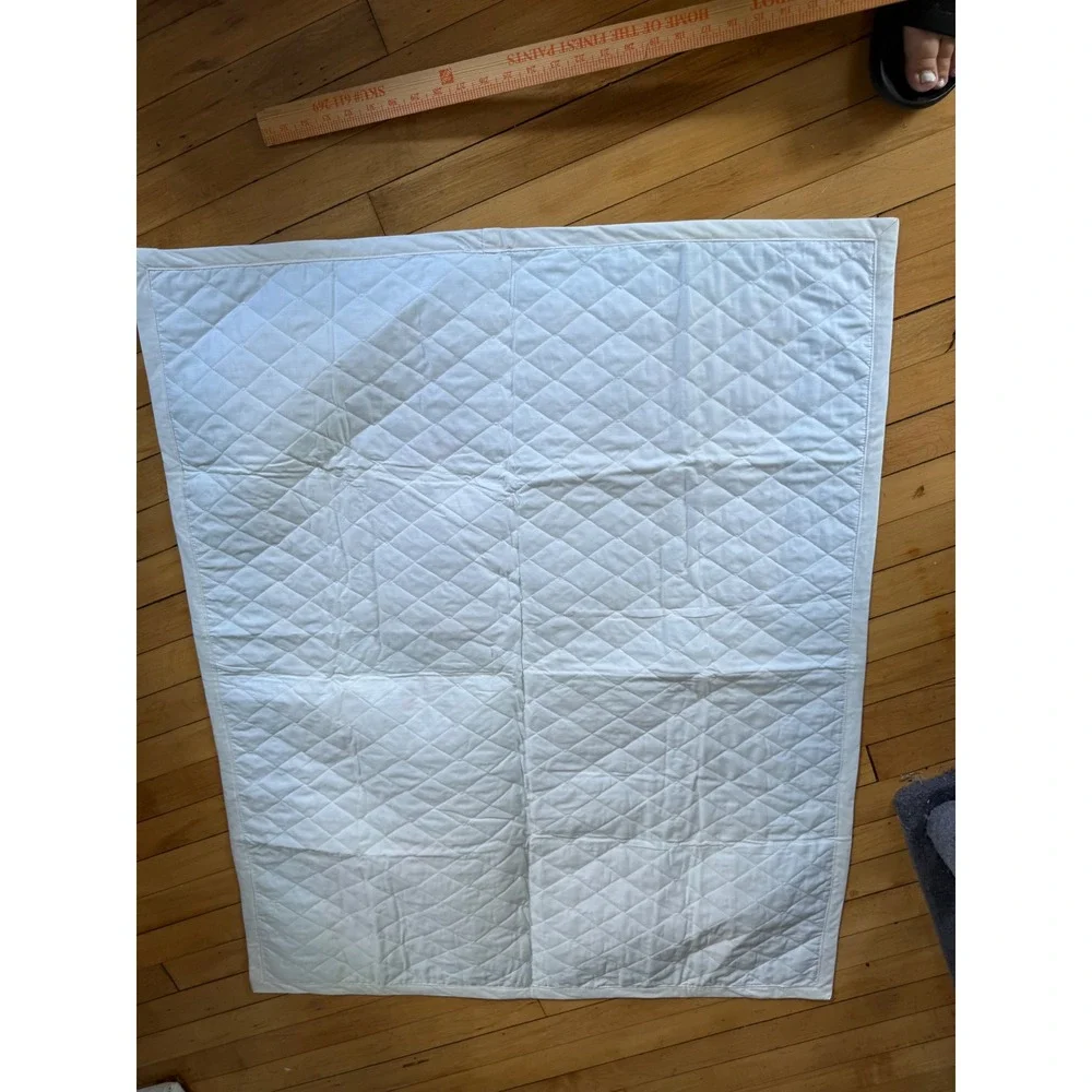 Vintage Beatrix Potter Peter Rabbit Quilted Baby Blanket Blue White 45x35
